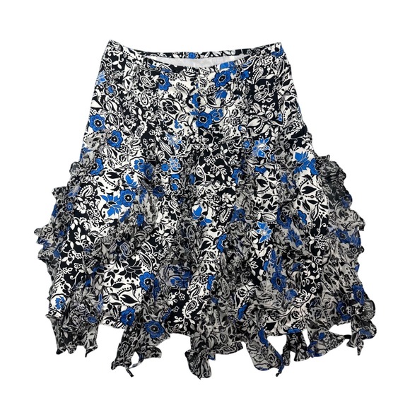 INC International Concepts Dresses & Skirts - INC International Concepts Silk Floral Ruffle Handkerchief Hem Midi Skirt Blue 6